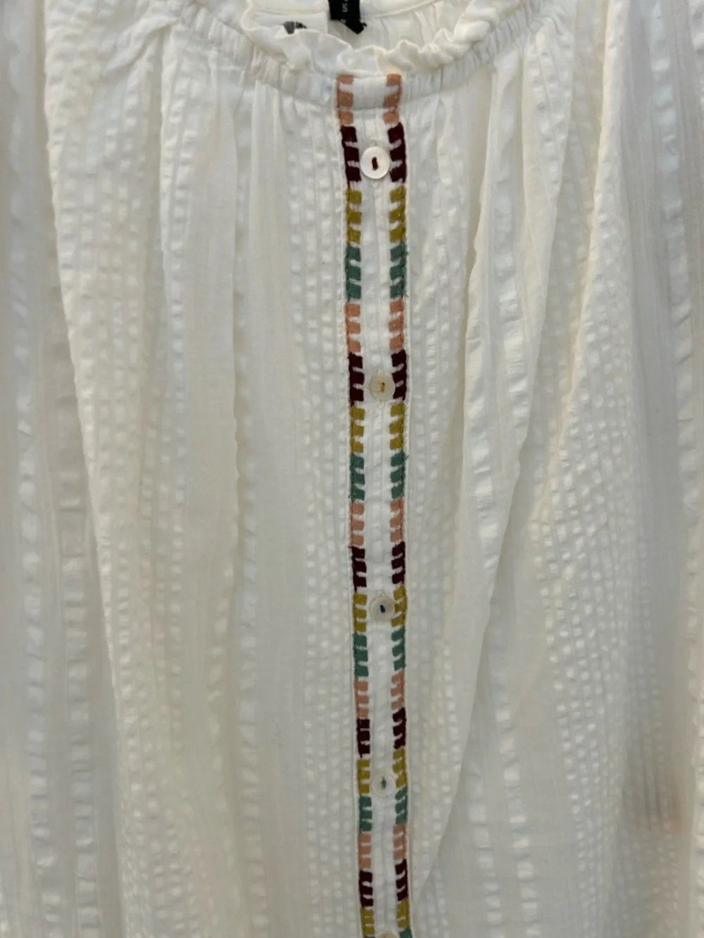 Anthropologie White Embroidered Peasant Blouse